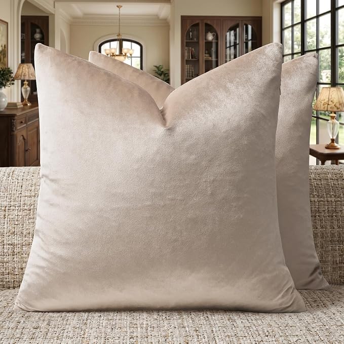 GIGIZAZA Velvet Pillow Covers 16x16 Decorative Pillows Pack of 2 Beige | by GIGIZAZAFocusingonhomedecoration