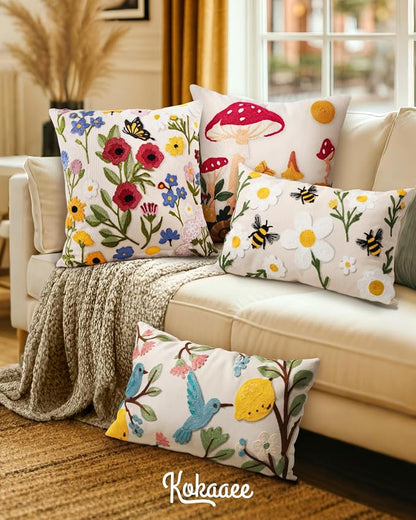 Embroidered Lumbar Pillow Cover 20x12 Inch, Bird Lemon | Decorative Throw - Image 6
