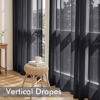 MIULEE Black Sheer Curtains 102 Inches Long 4 Panels 42 x 102 Inches | Light - Image 5