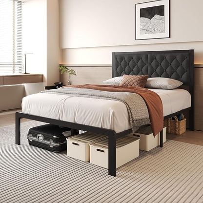Fluest Full Bed Frame with Headboard Linen Upholstered Bed Frame Platform - Image 6