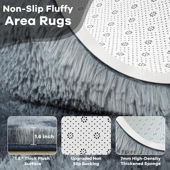 5x7 Tie-Dyed Blue and Grey Fluffy Soft Area Rug Non-Slip - Image 4