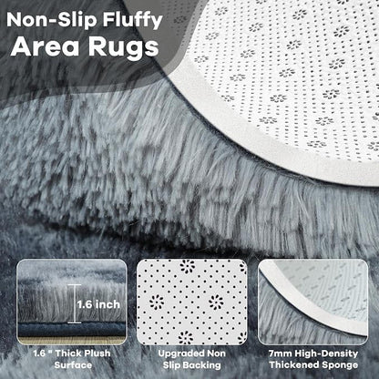 5x7 Tie-Dyed Blue and Grey Fluffy Soft Area Rug Non-Slip - Image 4