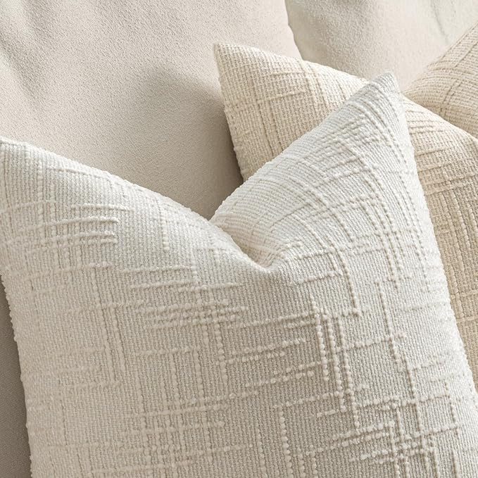 MIULEE Chenille Textured Euro Pillow Covers Cream White 22x22 Set of 2 | Slubby - Image 3