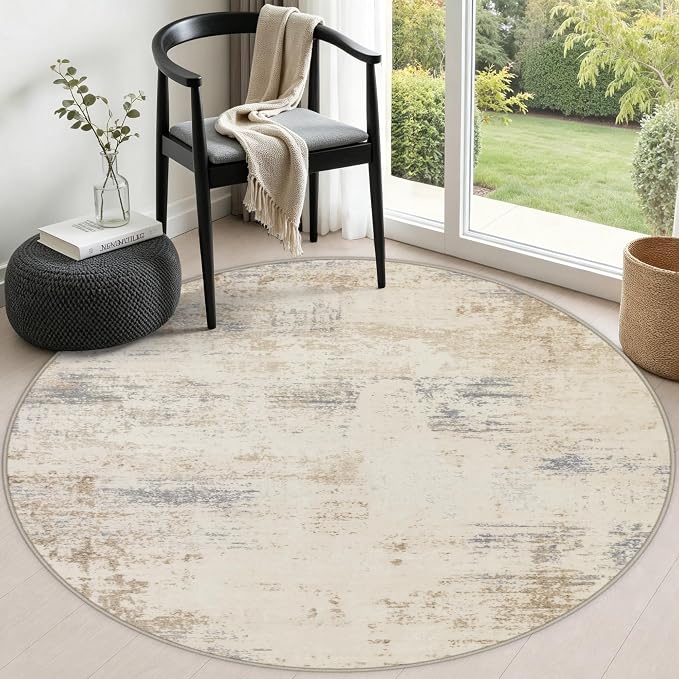 Round Area Rug Living Room: 4 ft Modern Washable Indoor Carpet | by FXRHLP