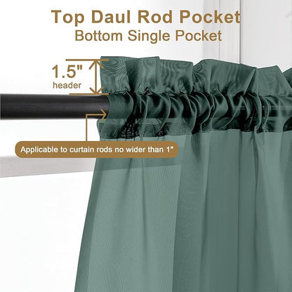 Chyhomenyc Sheer Hunter Green Curtains 90 inches Long 2 Panels, Light Filtering - Image 2