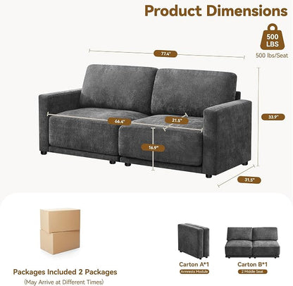 77.4" Chenille Modular Loveseat Oversized Upholstered 2 Seater Sectional Sofa - Image 2