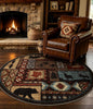 Rustic Round Rug 4ft, Washable Circle Rug by YIHOUSE