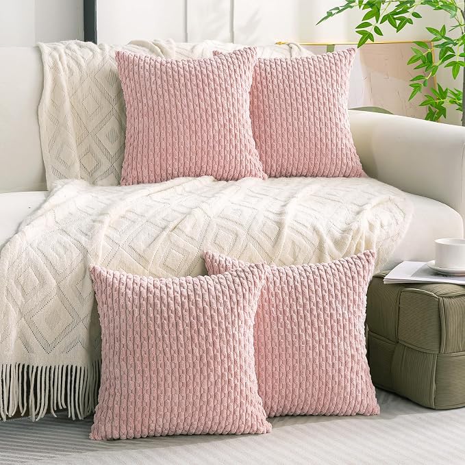 Set of 4 Light Pink Decorative Throw Pillow Covers 22x22 Inch Corduroy Pillow - Image 7