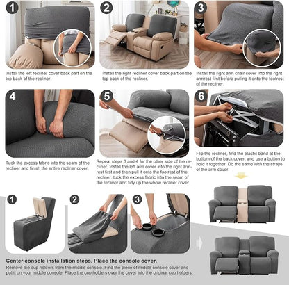 Genina Recliner Loveseat Covers, Stretch Reclining Sofa Covers, 2 Seater Couch - Image 6