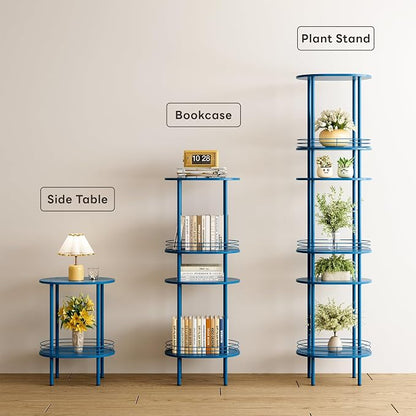 DGSANDGO Blue Oval Side Table, Side Tables Living Room, 2-Tier Nightstand - Image 6