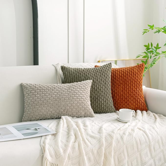Set of 4 Burnt Orange Decorative Throw Pillow Covers 26x26 Inch Corduroy Pillow - Image 3