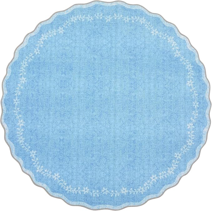 GarveeHome Large Round Rug 8ft Scalloped Washable Circle Living Room Rug | Soft - Image 5