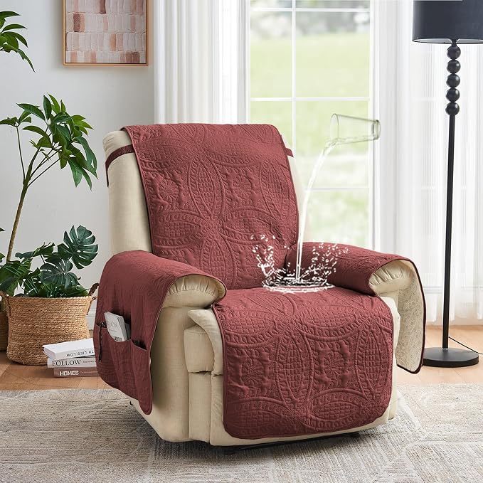 Red Quilted Recliner Chair Covers, Waterproof Recliner Chair Covers, Lazy Boy - Image 2