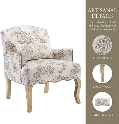 Shunzhi Floral Accent Chairs Farmhouse Upholstered Armchair Linen Reading Chair - Image 6