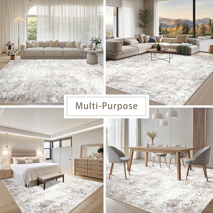 Beige Grey Washable Rugs 5x7 Area Rugs - Image 5
