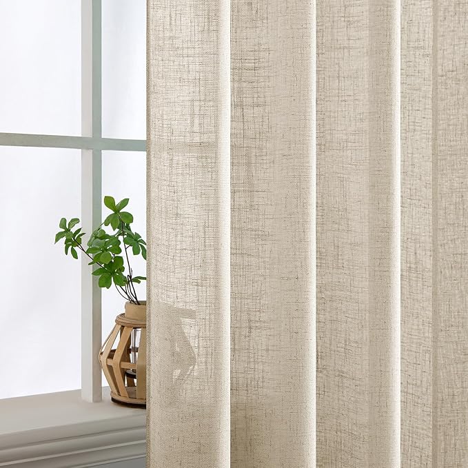 MIULEE Beige Linen Curtains 52x63 Inch 2 Panels - Image 5