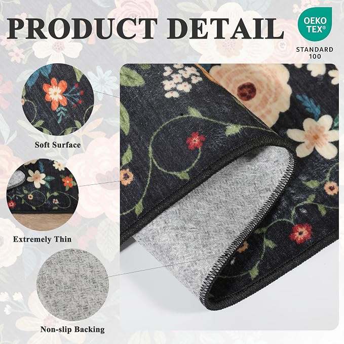 DUKINO 3x4 Area Rug, Floral Washable Rug - Image 5
