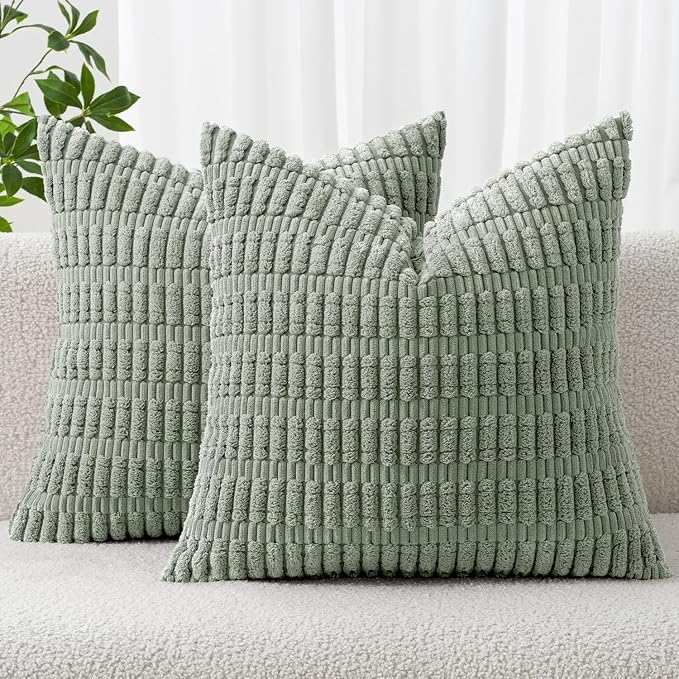 MIULEE Corduroy Decorative Throw Pillow Covers 20x20 Grey Green Pack of 2 | by MIULEE