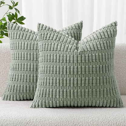 MIULEE Corduroy Decorative Throw Pillow Covers 12x12 Grey Green Pack of 2 | by MIULEE