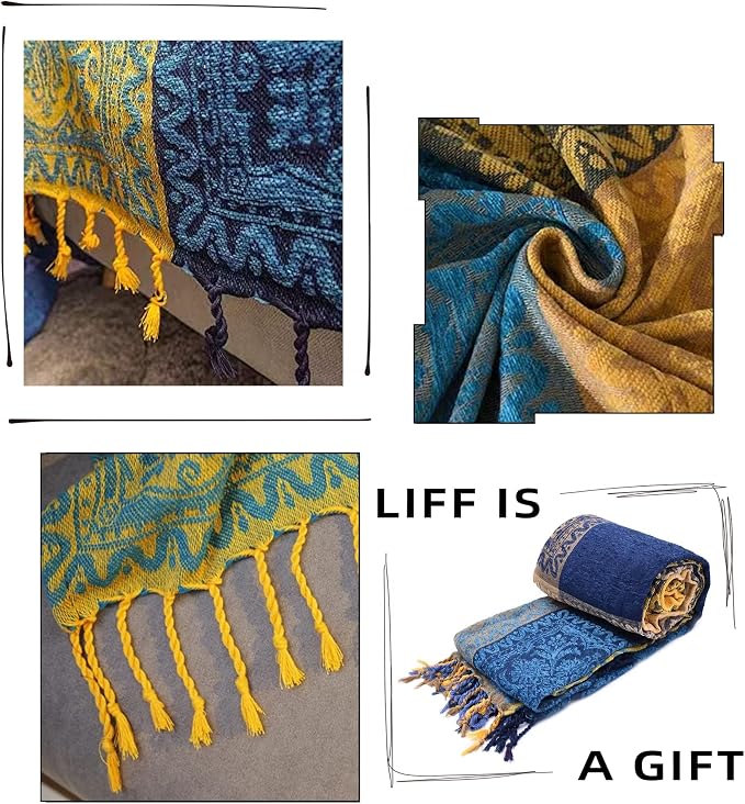 Bohemian Throw Blanket for Couch，Colorful Chenille Tassels Boho Woven Hippie - Image 5