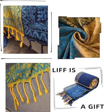 Bohemian Throw Blanket for Couch，Colorful Chenille Tassels Boho Woven Hippie - Image 5
