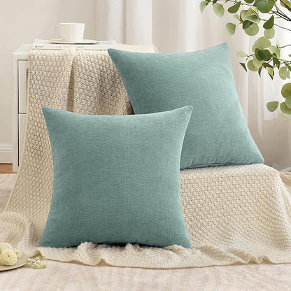 MIULEE Aqua Green Chenille Couch Throw Pillow Covers, 18x18 | Set of 2 - Image 4