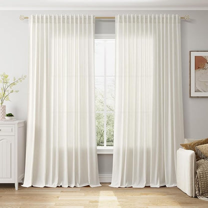 Cream Large Window Curtains Light Filtering Semi Sheer Privacy Linen Textured by Nanspring