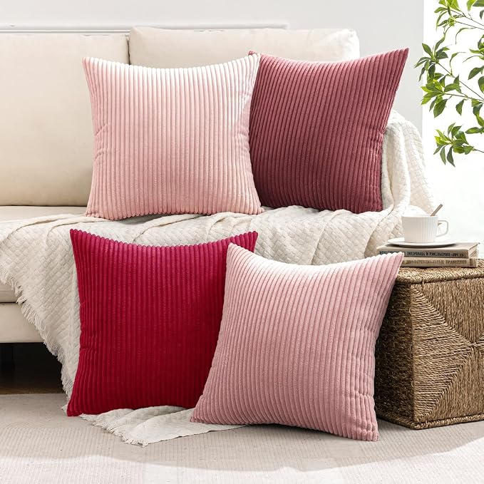 MIULEE Soft Corduroy Decorative Throw Pillow Covers Pink Series 20x20 | Set of 4 - Image 5