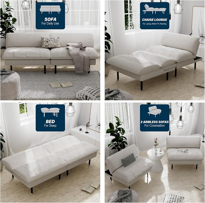 Ribilake 2 Sets 70" Futon Sofa Bed, 4 1 Multi-Function Couch Sleeper - Image 4