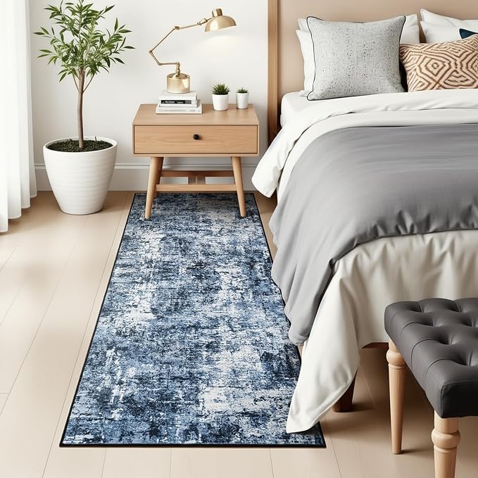 Rugflix 2x10 Runner Rug for Hallway, Washable Navy Blue Kitchen Runners | - Image 9
