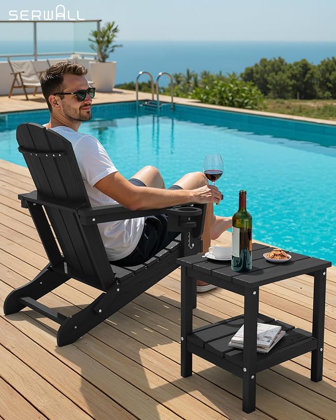 SERWALL 2-Tier HDPE Outdoor Side Tables Set of 2, Weatherproof Rectangular - Image 6
