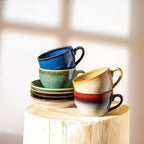 Porcelain Coffee Cup with Saucer Spoon, Vintage Design Ceramic Latte Art Cappuccino Barista Espresso Tea Cup with Saucer (11.6 oz, 350ml, Starry Blue)