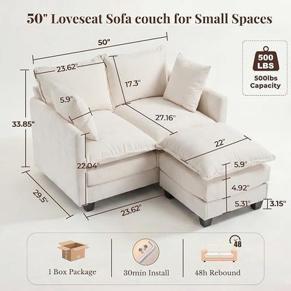 Loveseat Sofa with Ottoman, Cloud 3-Layer Cushion & 27" Deep Seat Modern Small - Image 2