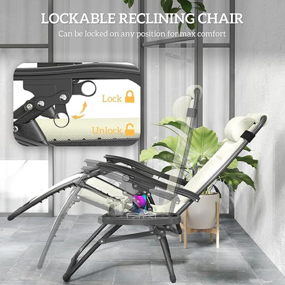 Outsunny Zero Gravity Chairs Set of 2, Reclining Folding Zero Gravity Lounge - Image 4