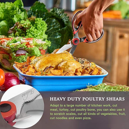 Kitchen Shears, Acelone Premium Heavy Duty Shears Ultra Sharp Stainless Steel Multi-function Kitchen Scissors for Chicken/Poultry/Fish/Meat/Vegetables/Herbs/BBQ… (Red black)