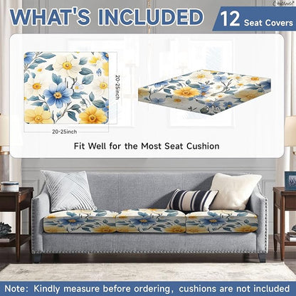 CALBODE 12 Pcs Stretch Outdoor Seat Cushion Covers, Spring Bloom | Washable - Image 2