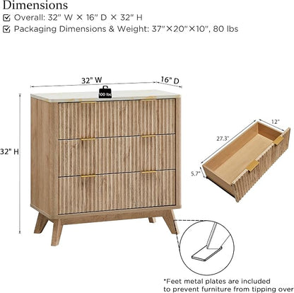 T4TREAM Fluted 3 Drawers Nightstand Set of 2, Oversized Extra Large Modern Side - Image 3