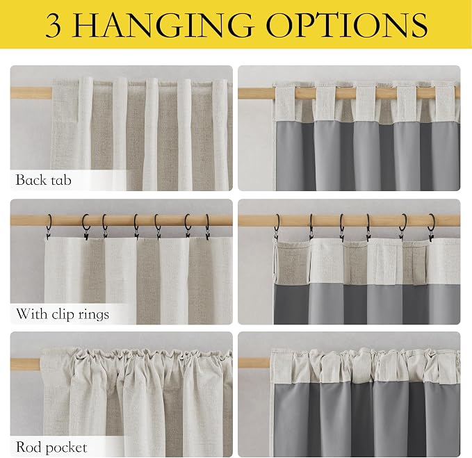 NICETOWN 100% Black Out Curtains 84 inch Long 2 Panels, Linen Blend Thermal - Image 2