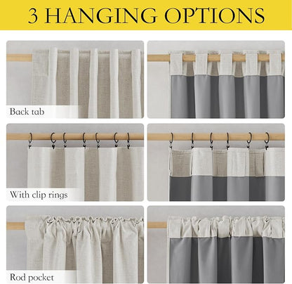NICETOWN 100% Blackout Cafe Curtains 48 inches Long 2 Panels, Linen Blend - Image 2
