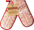 Maison d' Hermine Double Oven Mitts 100% Cotton 7"x35" Double Oven Mitt Heat Resistant BBQ Cooking Gloves with Loop, Baking, Grilling, Home, Kitchen, Handling Hot Pans (Orient)