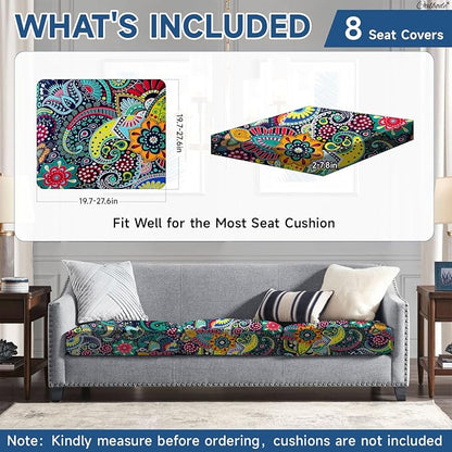 CALBODE 8Pcs Stretch Patio Cushion Cover, Boho Floral Couch & Sofa Slipcovers - Image 2