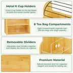 EsLuker.ly Tea Bag Holder Coffee Pod Organizer for Countertop Cabinet, Bamboo 3 Tier Teabag Packet Display Shelf and K Cups Rack Stand for Tea Bar & Coffee Station Storage, Save Space Elegantly