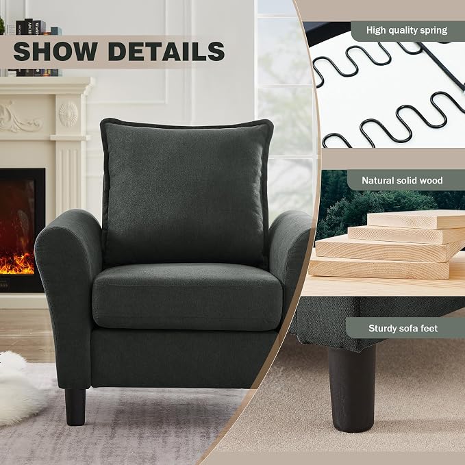 Mid-Century Accent Chairs Set of 2, Modern Linen Fabric Armchair - Image 3