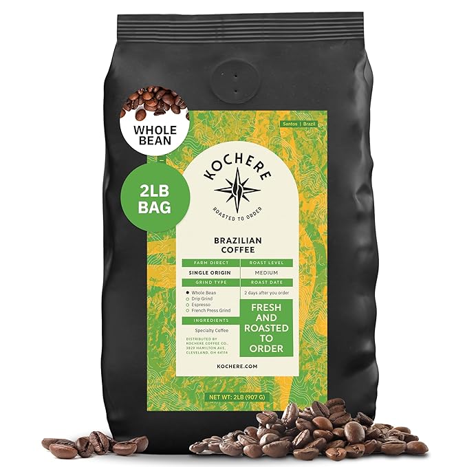 Kochere Brazilian Specialty Whole Bean Coffee – 2LB Medium Roast – Freshly Roasted to Order – Single Origin, Farm Direct, Smooth Cocoa Notes – Whole Bean