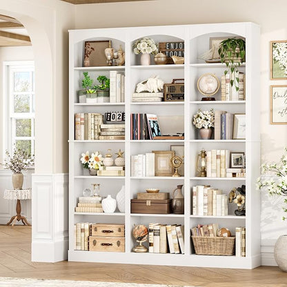 FACBOTALL 71" Triple Wide Bookshelf, 6 Tier Bookcase, Large White Bookshelf - Image 8