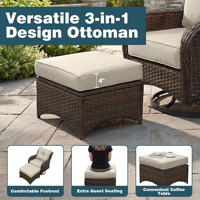Patio Furniture Set, High Back Rattan Sofa & Swivel Rocker Chairs, Weather - Image 9