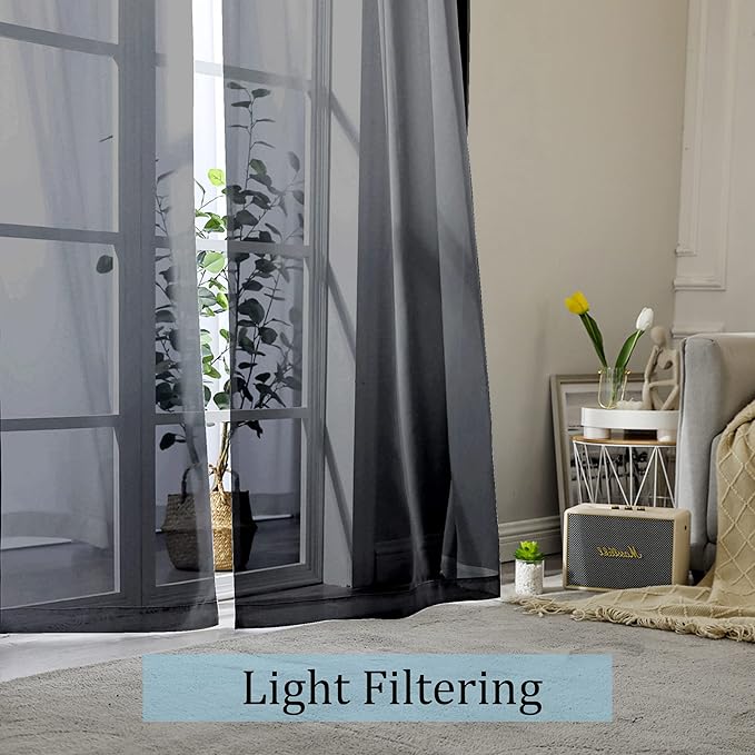 Black Sheer Curtains 90 Inches Long 2 Panels Set, Elegant Sheer Curtains - Image 2