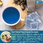 FreshDrinkUS, 100 Premium Butterfly Pea Flower Tea Bags – 100% Pure & Natural | Caffeine-Free Herbal Blue Tea | No Additives, Non-GMO, Made With Natural Material Tea Bag, No Sugar, No Caffeine, No Gluten, Vegan