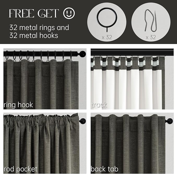 Topfinel 108 Inch Curtains 2 Panels Set Charcoal Grey Curtains 108 Inches Long - Image 2