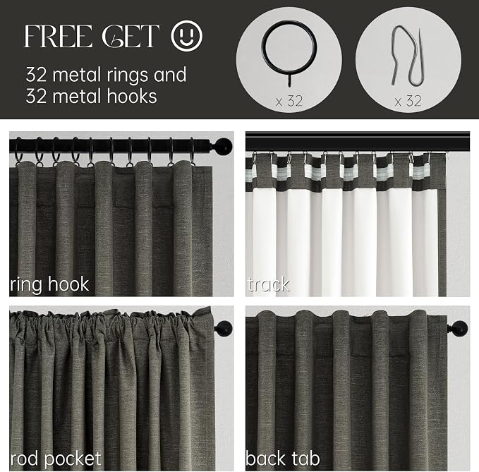 Dark Grey 100% Blackout 132 Inch Long Curtains - Image 7